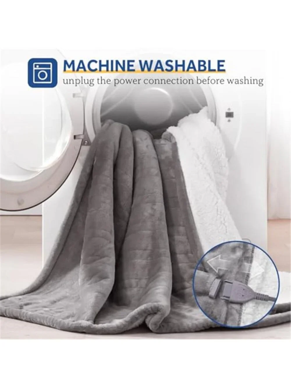 Electric Heated Throw Blanket Light Grey Sherpa Flannel 50 x 60 Auto Shut Off